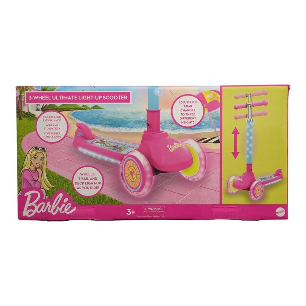 Barbie - Licensed Kids Adjustable Light-Up Easy Balance Three-Wheeled Kick Scoot
